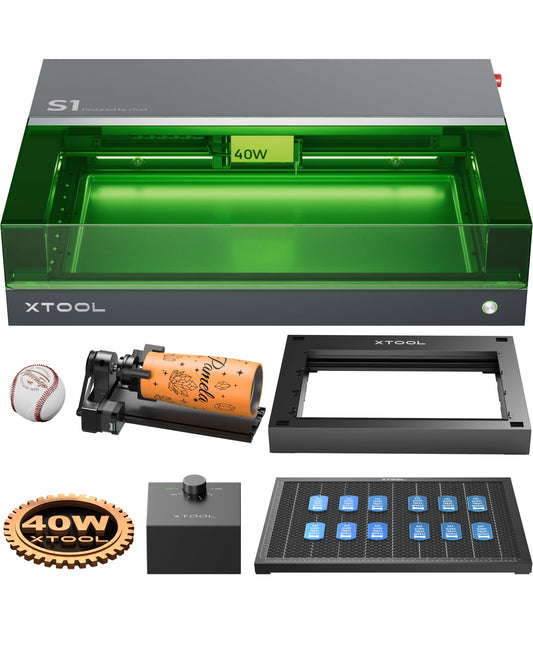 xTool S1 Laser Graviermaschine 40W Deluxe Kit, Geschlossene Sicherheit, Pin Punkt Positionierung, Autofokus, 600mm/s Geschwindigkeit, 498 * 319mm Arbeitsbereich für Metall, Holz, Leder