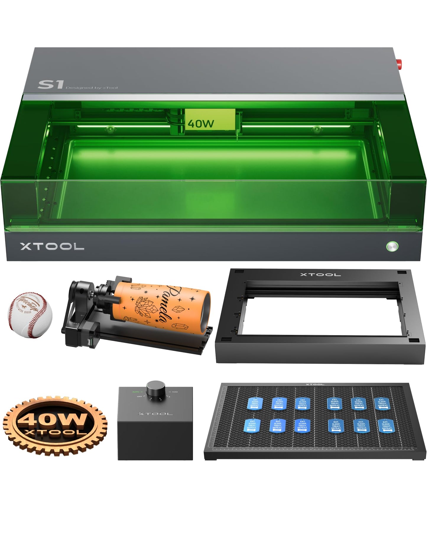 xTool S1 Laser Graviermaschine 40W Deluxe Kit, Geschlossene Sicherheit, Pin Punkt Positionierung, Autofokus, 600mm/s Geschwindigkeit, 498 * 319mm Arbeitsbereich für Metall, Holz, Leder