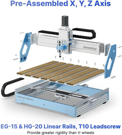 Genmitsu CNC-Maschine PROVerXL 6050 Plus: 3-Achsen-Fräsen, Metall, Holz, Acryl, GRBL-Steuerung, 600 x 500 x 115 mm, Dual-Band, App-Steuerung