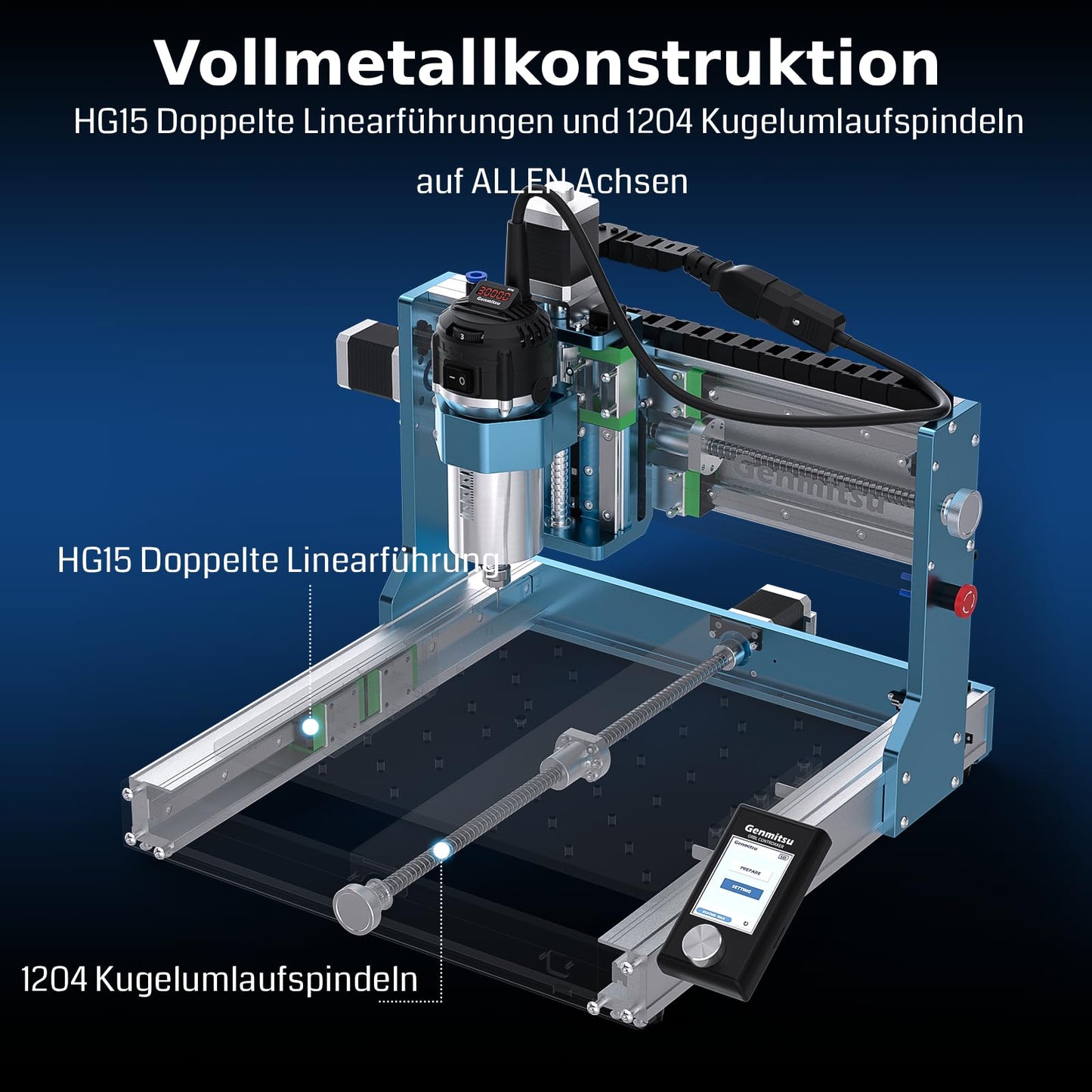 Genmitsu 3030-PROVer Ultra CNC-Fräsmaschine für Metall, CNC-Graviermaschine für alle Metalle mit leistungsstarker 710-W-Spindel, ±0,03 mm hoher Präzision für die Gravur von Aluminium und Acryl