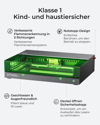 xTool S1 Laser Graviermaschine 40W Deluxe Kit, Geschlossene Sicherheit, Pin Punkt Positionierung, Autofokus, 600mm/s Geschwindigkeit, 498 * 319mm Arbeitsbereich für Metall, Holz, Leder