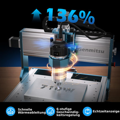 Genmitsu 3030-PROVer Ultra CNC-Fräsmaschine für Metall, CNC-Graviermaschine für alle Metalle mit leistungsstarker 710-W-Spindel, ±0,03 mm hoher Präzision für die Gravur von Aluminium und Acryl