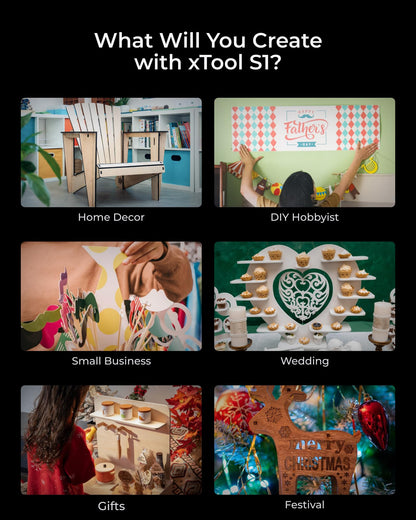 xTool S1 Laser Graviermaschine 40W Deluxe Kit, Geschlossene Sicherheit, Pin Punkt Positionierung, Autofokus, 600mm/s Geschwindigkeit, 498 * 319mm Arbeitsbereich für Metall, Holz, Leder